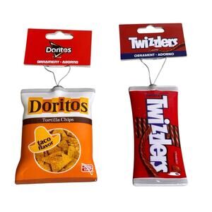 Ruz Food Christmas Tree Ornament Lot of 2 Decoupage Ruz Doritos Twizzlers New
